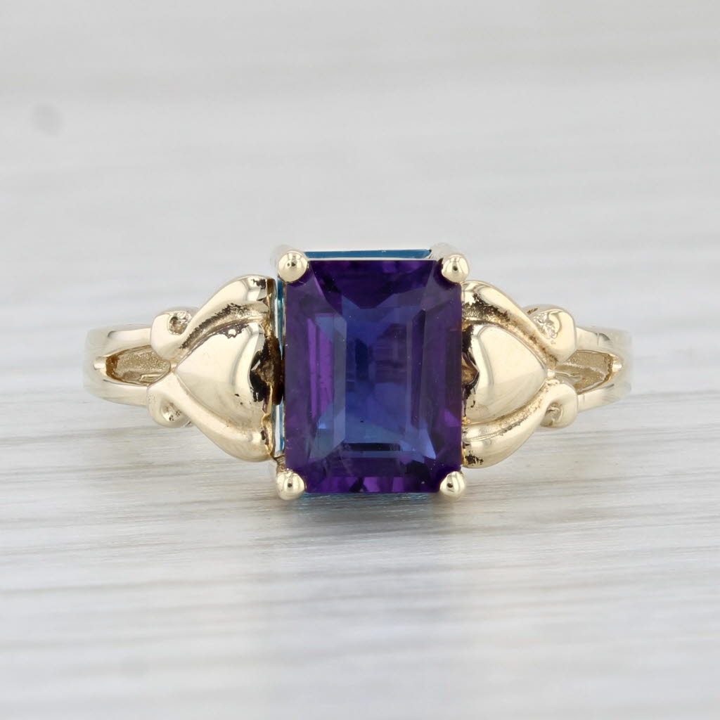 Light Gray 3.41ctw Blue Topaz Amethyst Flip Ring 10k Yellow Gold Size 5.5 Heart Accents