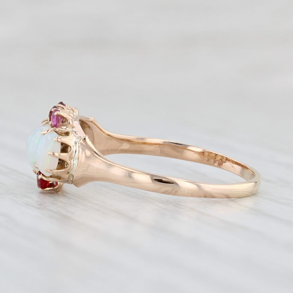 Light Gray Victorian Opal Garnet Ruby Ring 9k Rose Gold Size 8 Antique