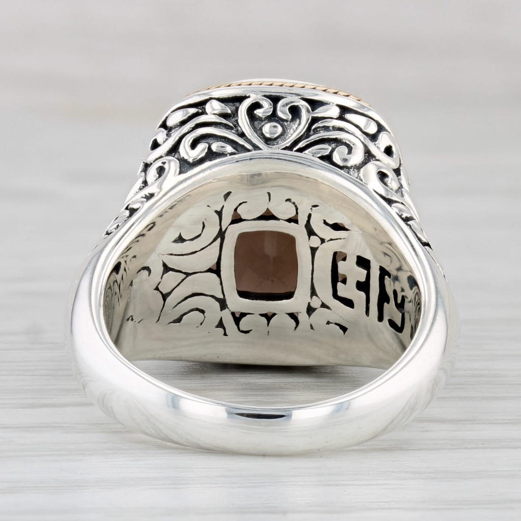 Light Gray Effy Smoky Quartz Ring Ornate Sterling Silver 18k Gold Size 7.25