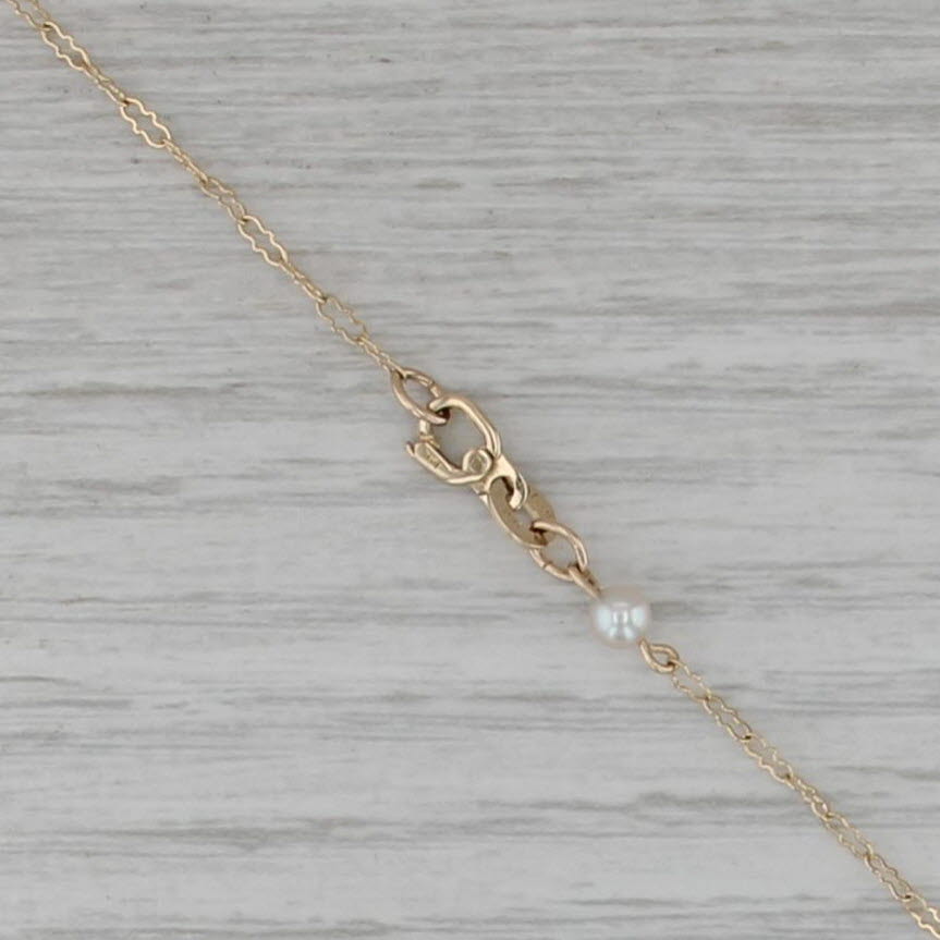 18.25" Cultured Pearl Bead Station Necklace 14k Yellow Gold Crinkle Chain