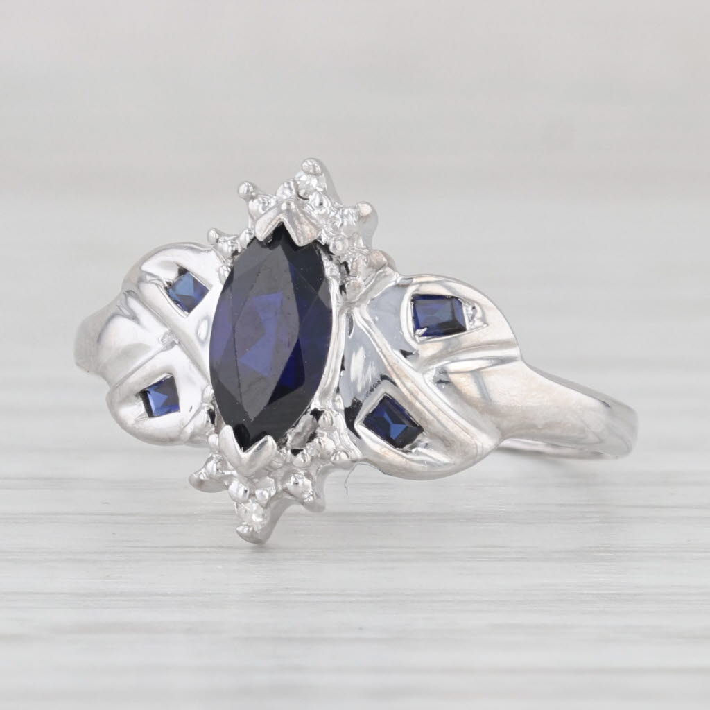 Light Gray 0.90ctw Marquise Lab Created Blue Sapphire 10k White Gold Size 7