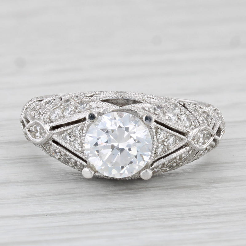 New Beverley K Round Diamond Semi Mount Engagement Ring 18k White Gold Size 6.25