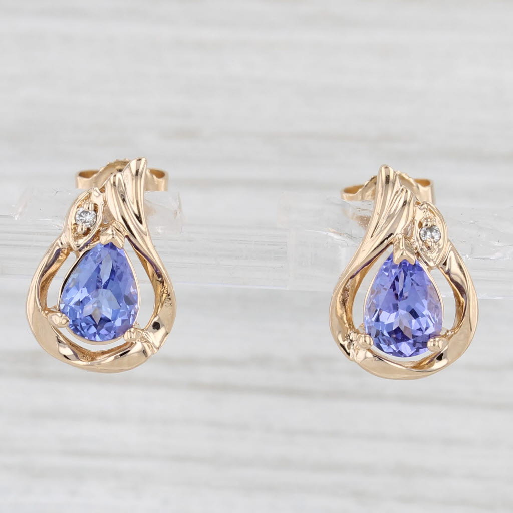 Light Gray 1.20ctw Tanzanite Teardrop Stud Earrings 14k Yellow Gold Diamond Accents