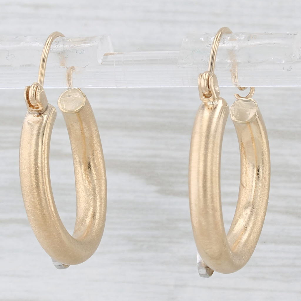 Light Gray Diamond Hollow Hoop Earrings 14k Yellow Gold Light Weight Round Hoops