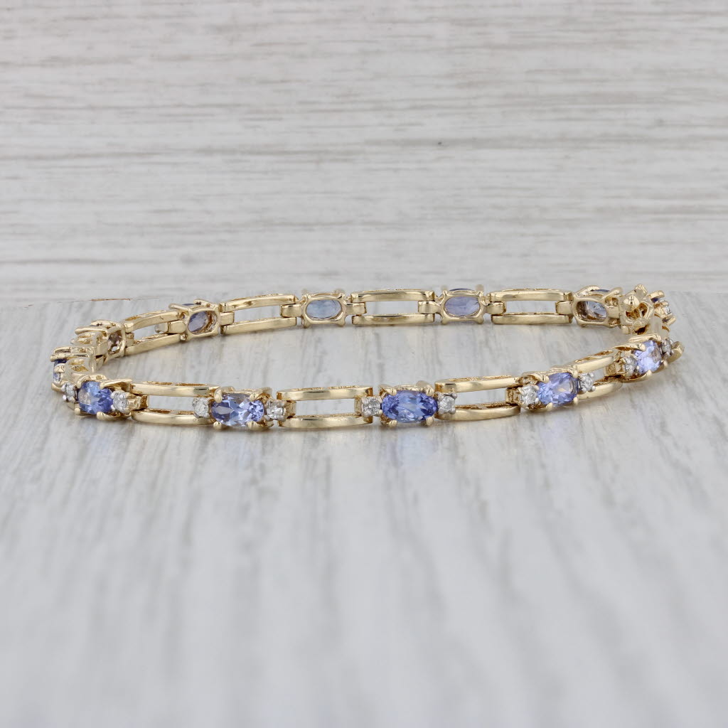 Gray 3.25ctw Tanzanite Diamond Tennis Bracelet 14k Yellow Gold 7" 4mm