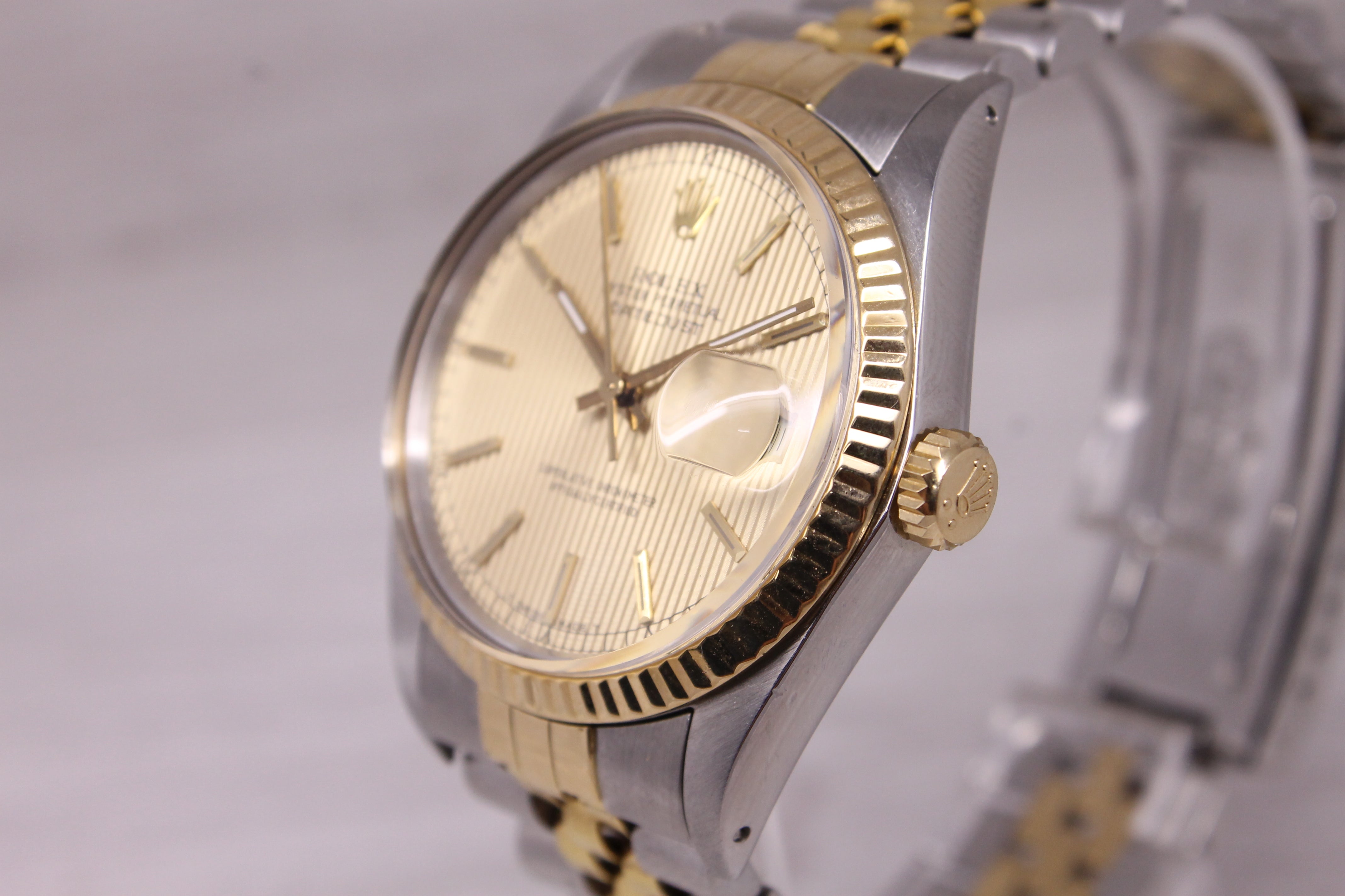 Vintage 1987 Rolex Datejust 16013 18k Steel Automatic Watch Tapestry Dial w Tag