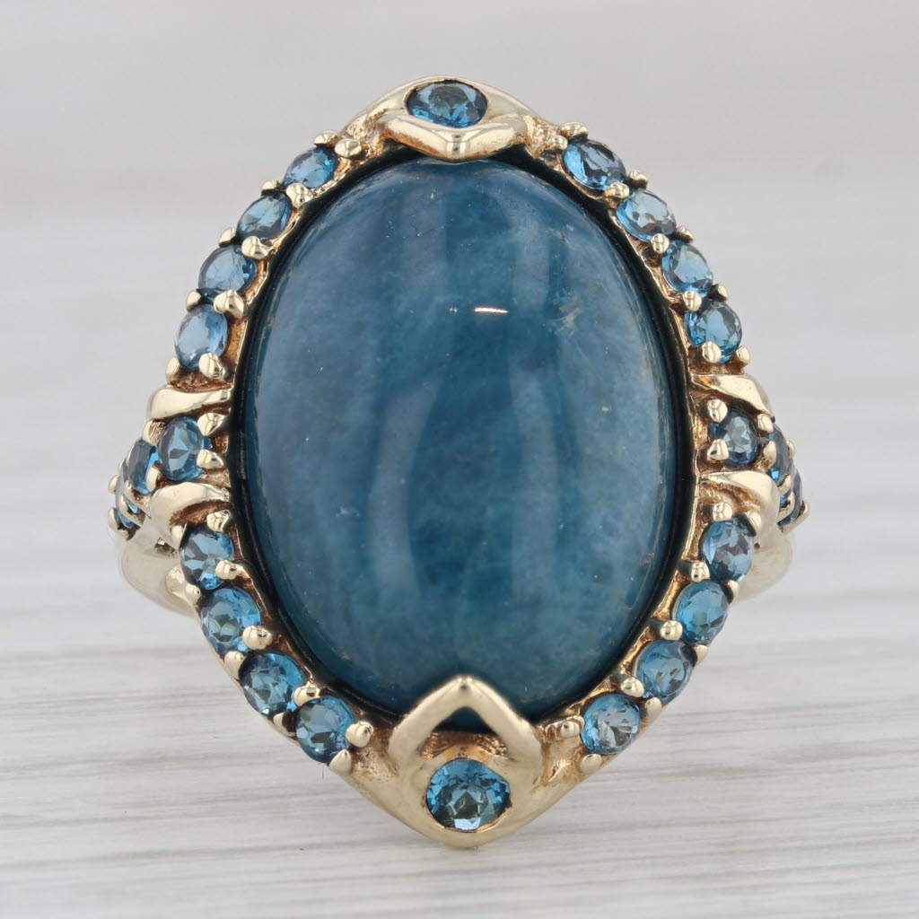 Gray Apatite 1.34ctw Blue Topaz Halo Ring 10k Yellow Gold Size 8 Cocktail