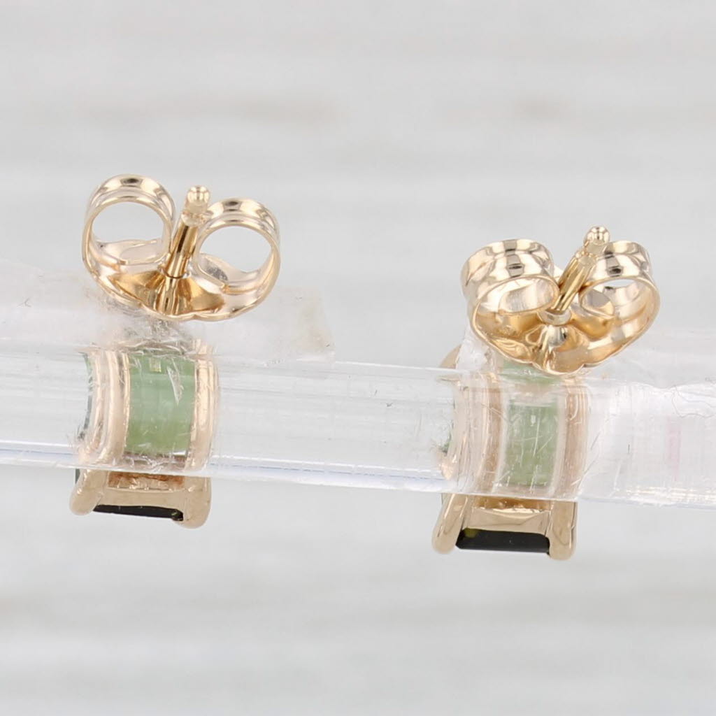 Light Gray 0.99ctw Green Tourmaline Diamond Stud Earrings 14k Yellow Gold