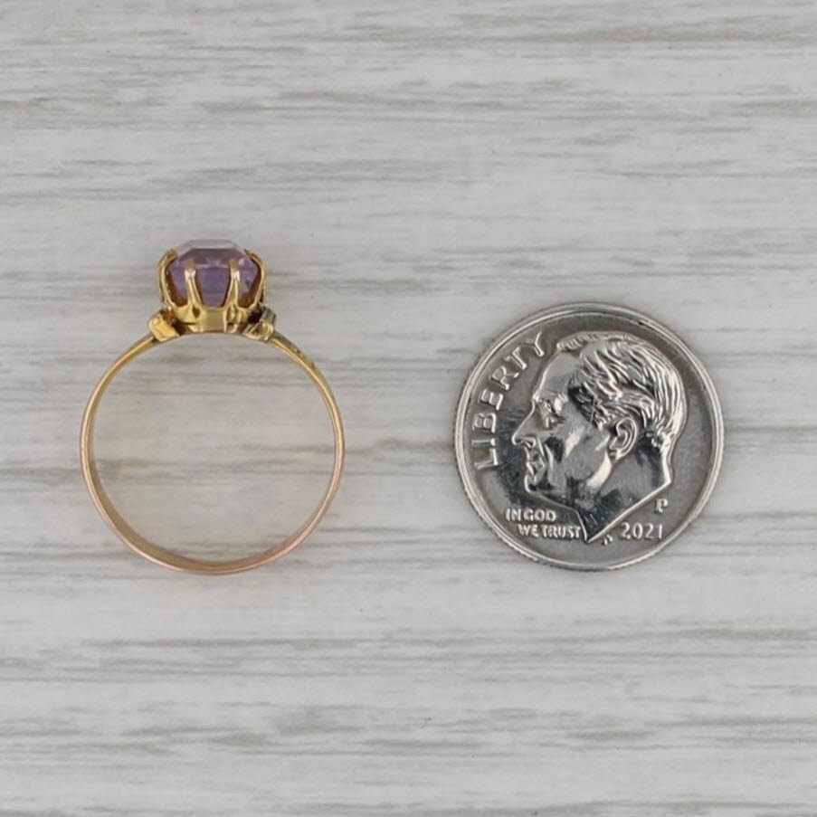 Antique 1.25ct Amethyst Solitaire Ring 10k Yellow Gold Ornate Size 5