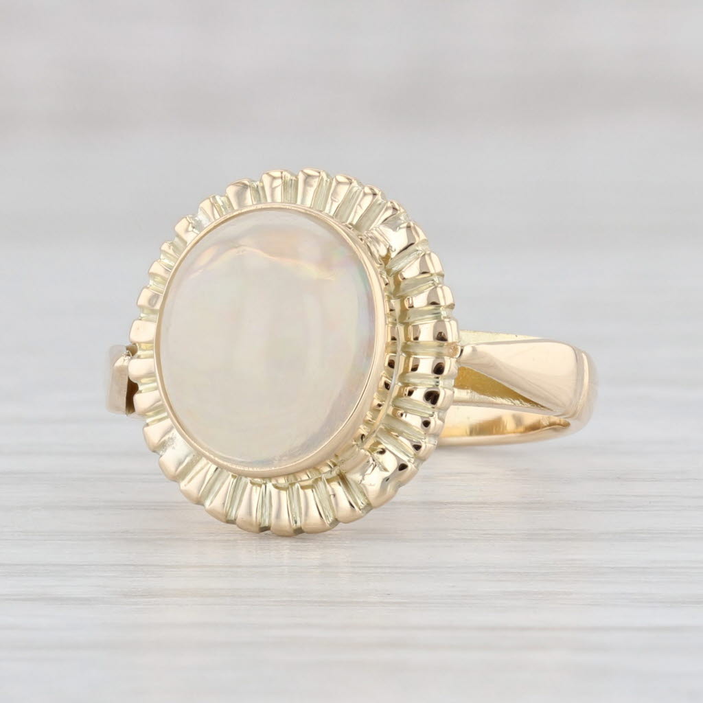 Light Gray Solitaire Oval Cabochon Opal Ring 14k Yellow Gold Size 5.25