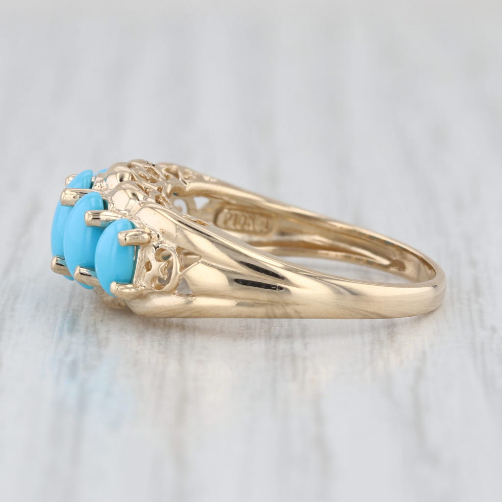 Tiered Imitation Turquoise Ring 10k Yellow Gold Size 7.25