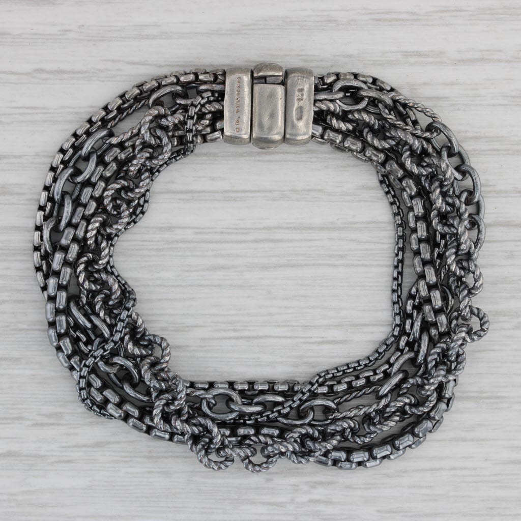 Gray David Yurman 5 Row Blackened Chain Bracelet Sterling Silver 7"