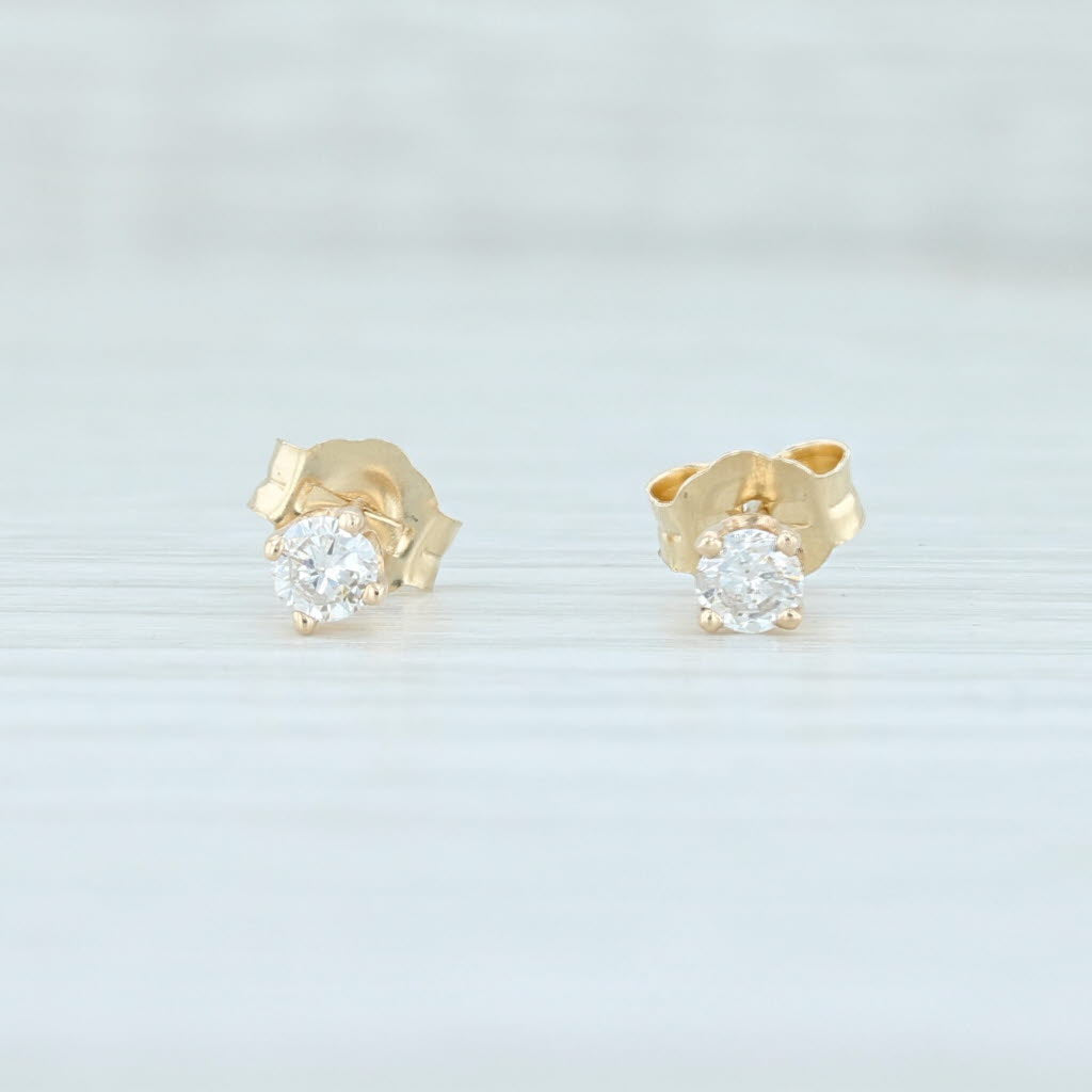 Light Gray New Diamond Stud Earrings 0.21ctw 14k Yellow Gold Round Solitaire Pierced Studs