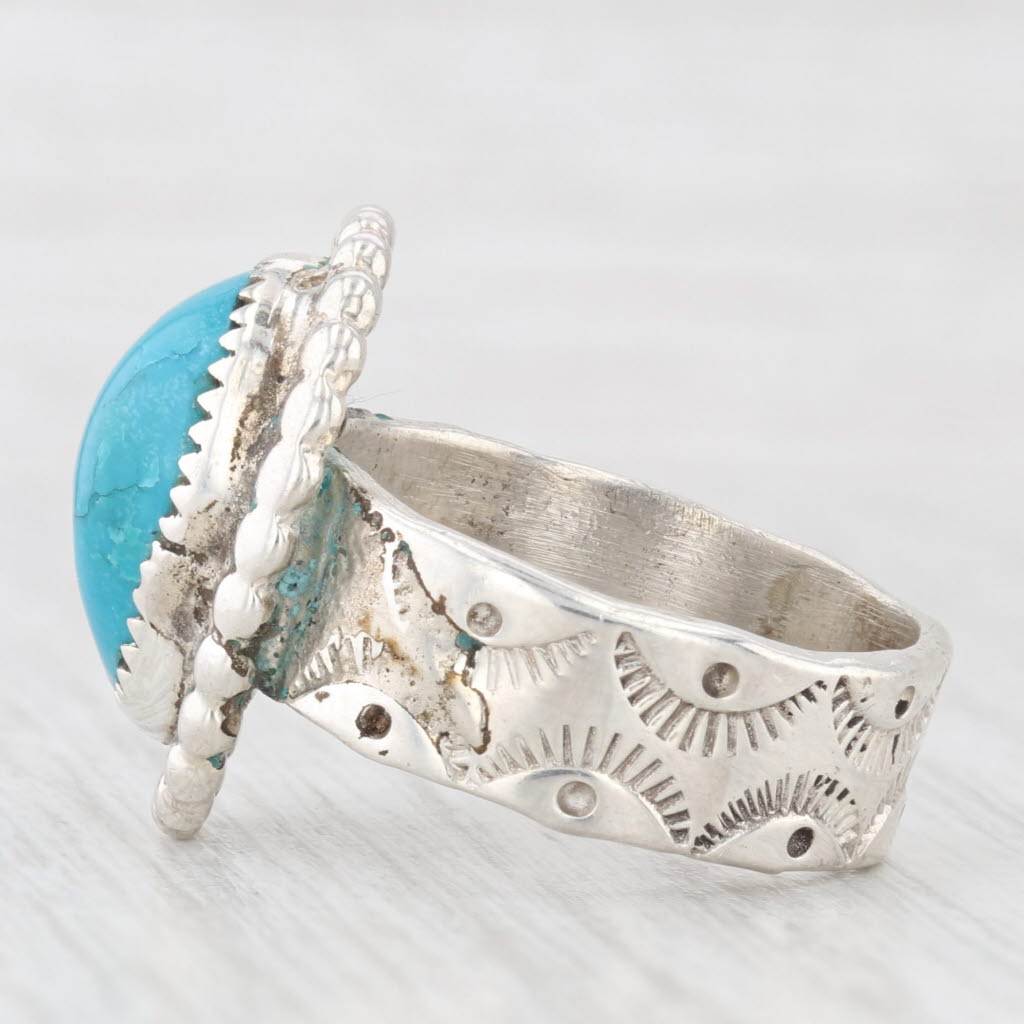 Vintage Native American Turquoise Ring Sterling Silver Size 7.75 Statement
