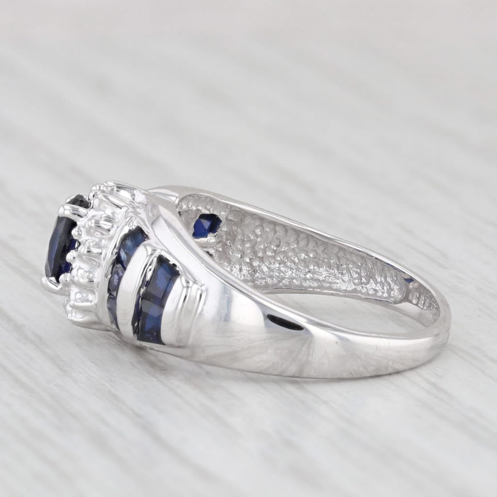 Light Gray 1.15ctw Lab Created Blue Sapphire Diamond Ring 10k White Gold Size 6