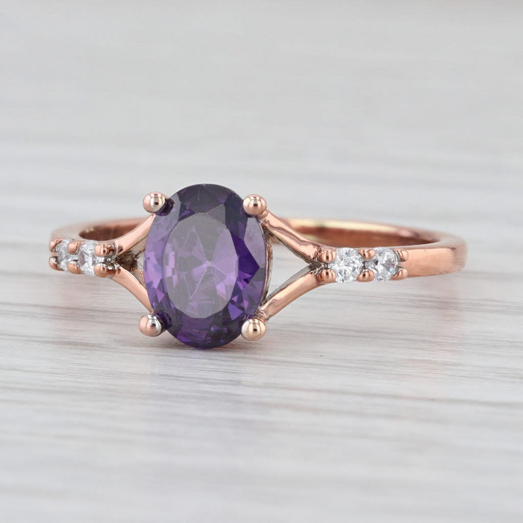 1.96ctw Purple White Cubic Zirconia Ring 14k Rose Gold Size 8