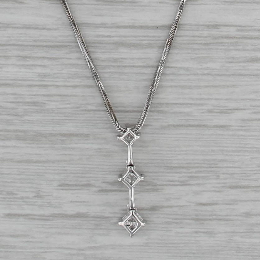 0.43ctw Princess Diamond Journey Pendant Necklace 14k White Gold 18" Wheat Chain