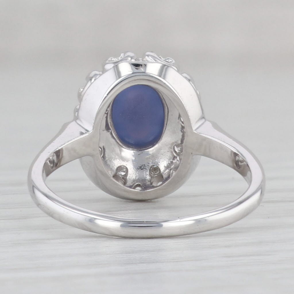 Gray Linde Blue Ridge Star Lab Created Sapphire Diamond Halo Ring 14k Gold Size 5.75