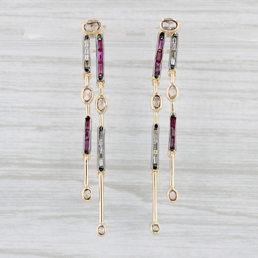 Light Gray 0.54ctw Diamond Ruby Dangle Earrings 14k Yellow & Oxidized Gold