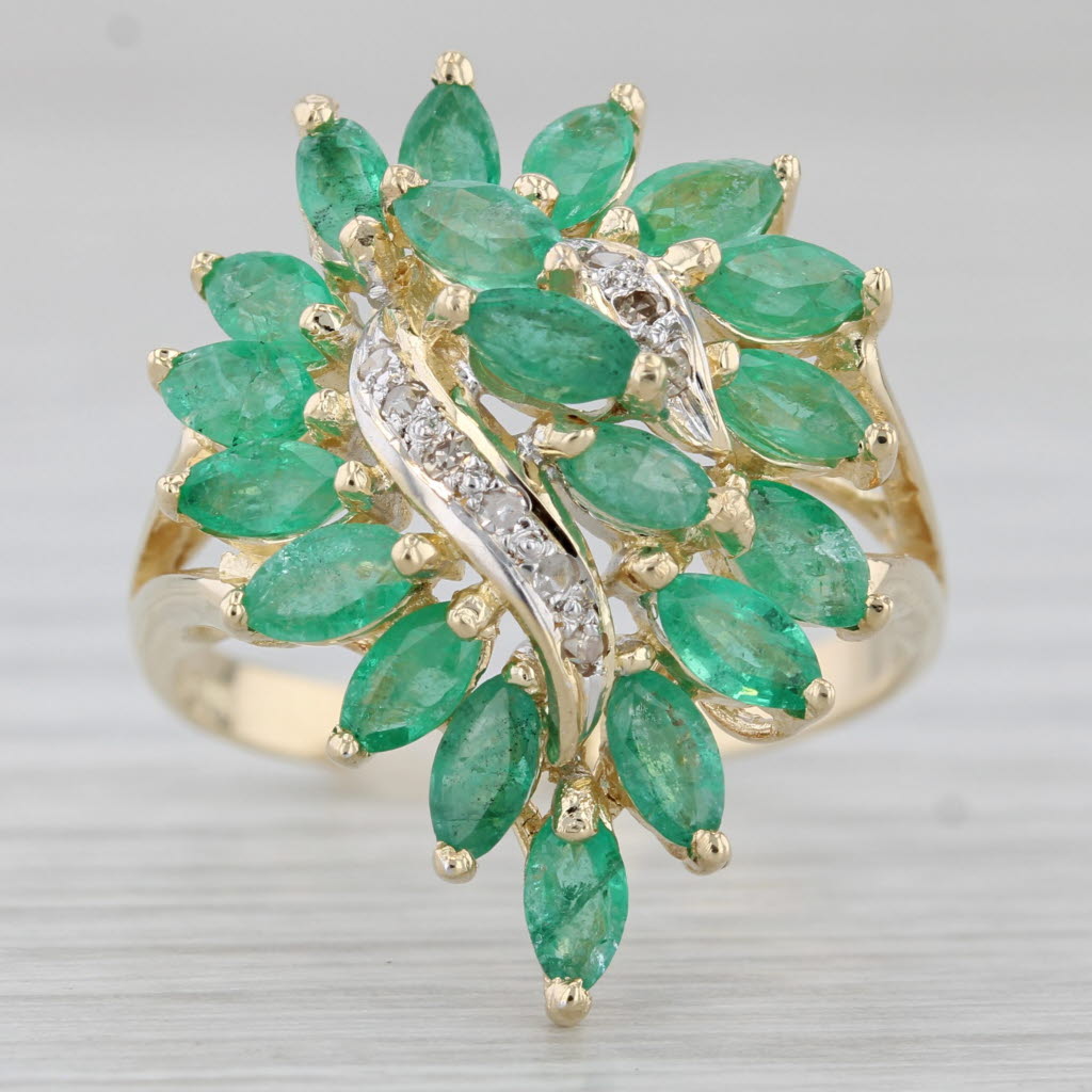 Gray 2.37ctw Emerald Diamond Cluster Cocktail Ring 14k Yellow Gold Size 7.5