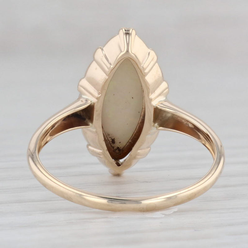 Gray Vintage Opal Marquise Cabochon Solitaire Ring 10k Yellow Gold Size 7.25