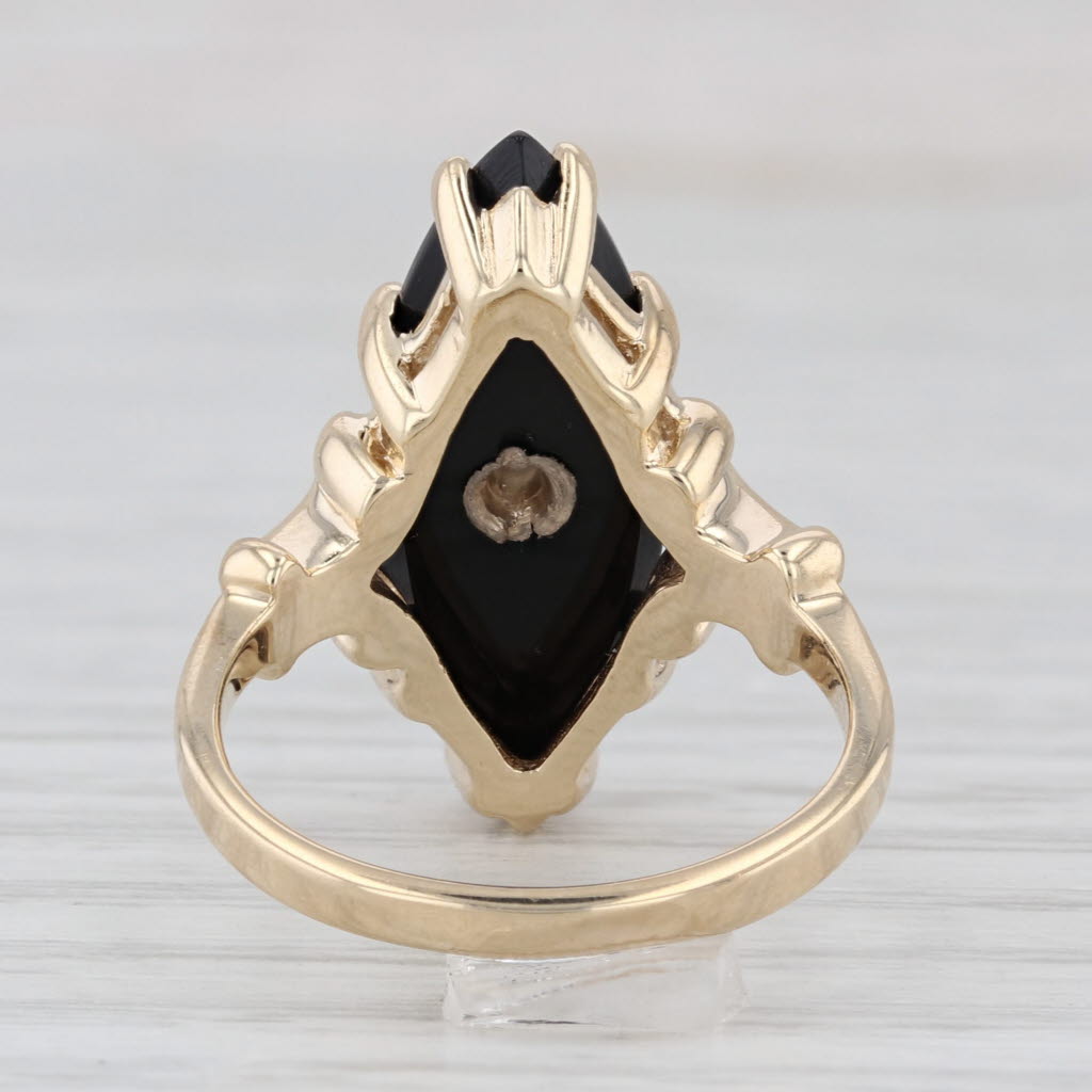 Vintage Marquise Onyx Diamond Ring 10k Yellow Gold Size 5.75