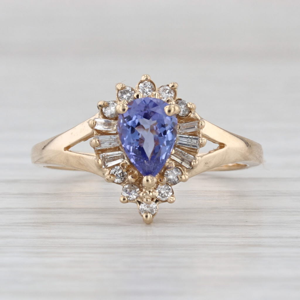 0.96ctw Pear Tanzanite Diamond Halo Ring 14k Yellow Gold Size 7 Engagement