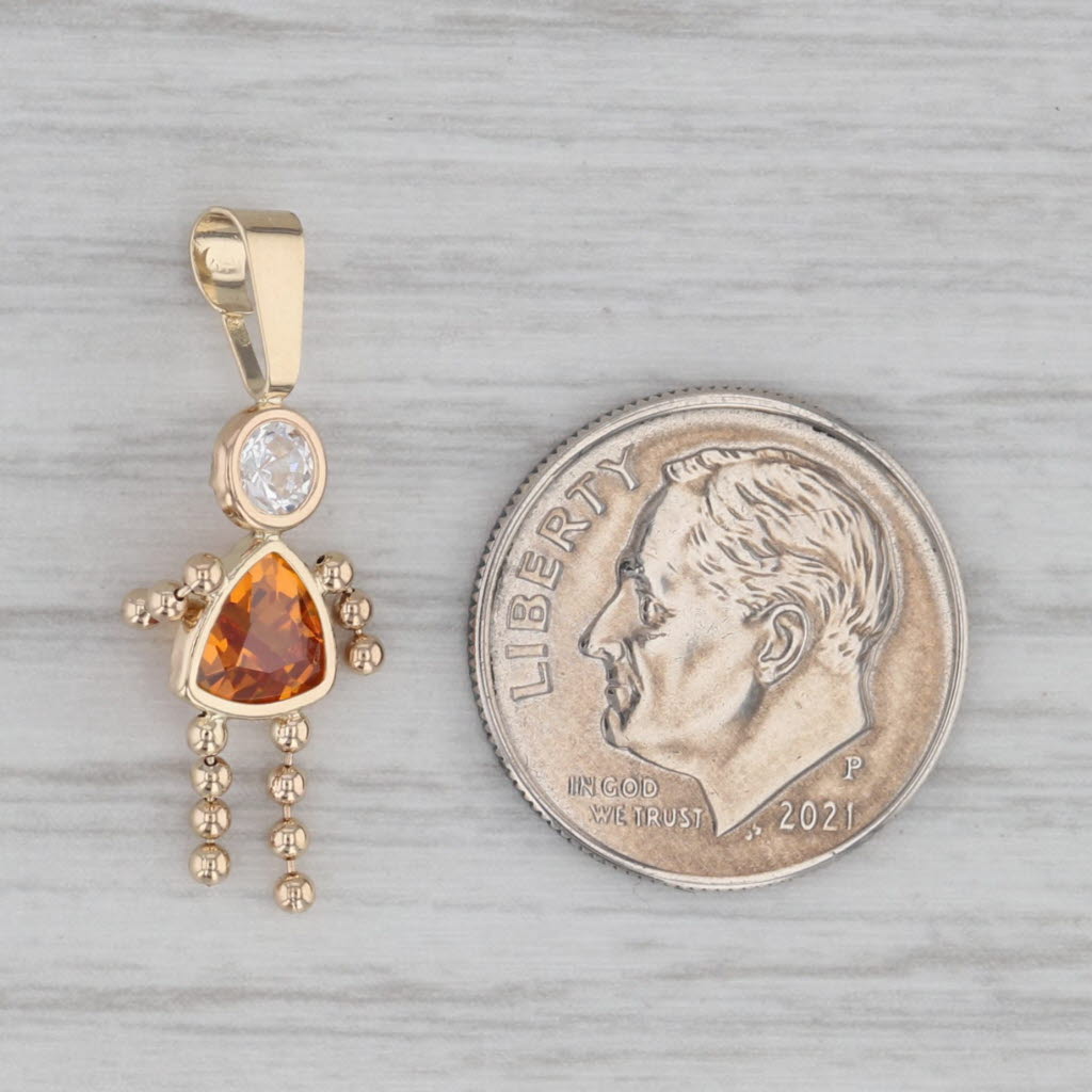 Gray Girl November Birthstone Pendant Orange White Cubic Zirconia 14k Gold Charm