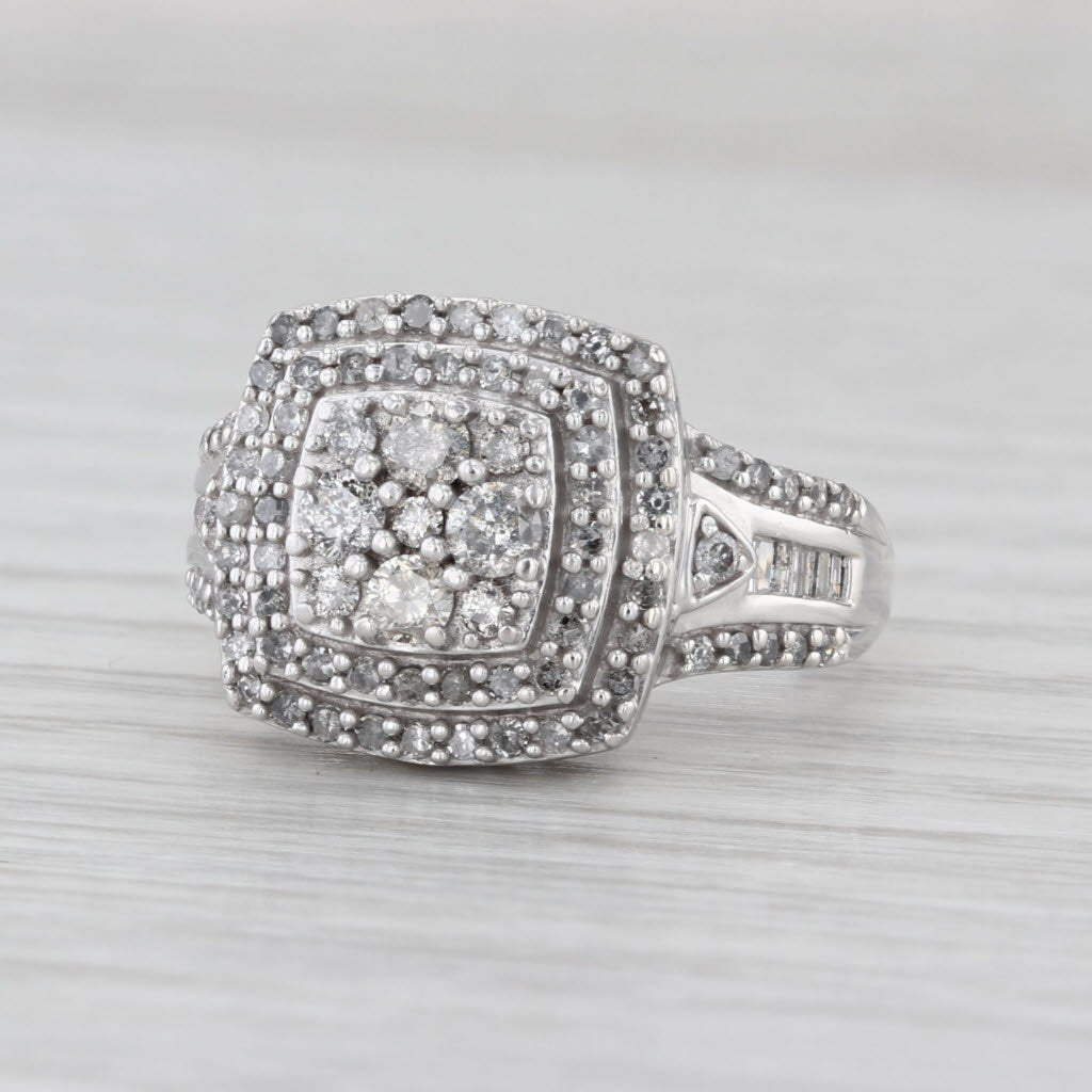 0.82ctw Diamond Cluster Halo Engagement Ring Sterling Silver Size 6.75