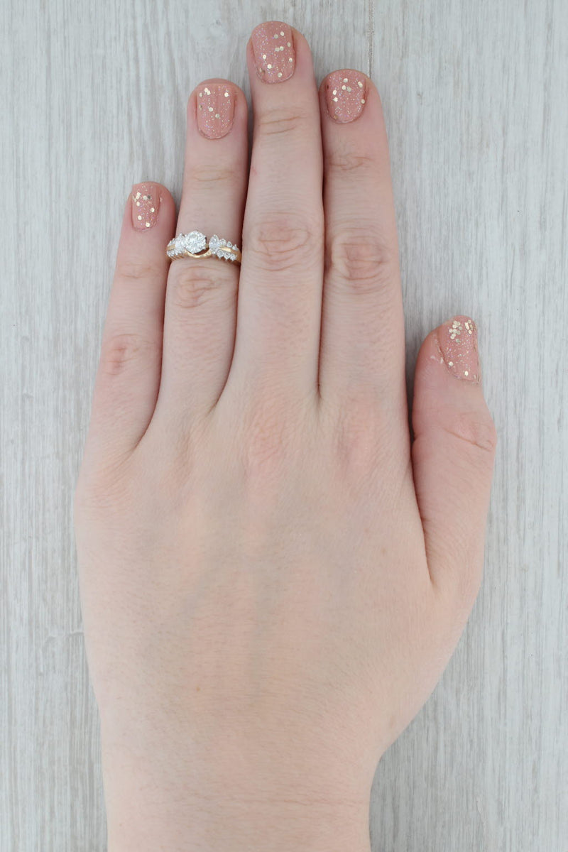 0.89ctw Diamond Wedding Band Engagement Ring Bridal Set 14k Gold Size 5.5