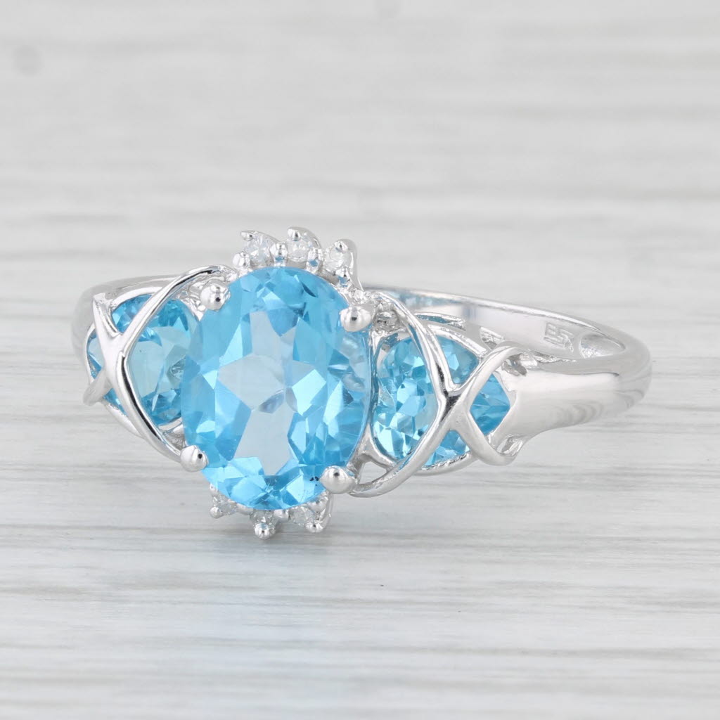 Light Gray 3.12ctw Oval Blue Topaz Ring 10k White Gold Size 10