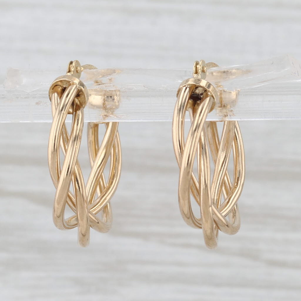 Woven Twist Hoop Earrings 18k Yellow Gold Round Hoops Snap Top Posts