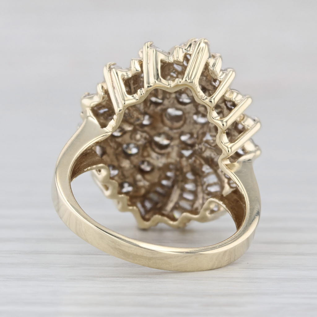 2ctw Diamond Cluster Cocktail Ring 10k Yellow Gold Size 10 Flower Swirl