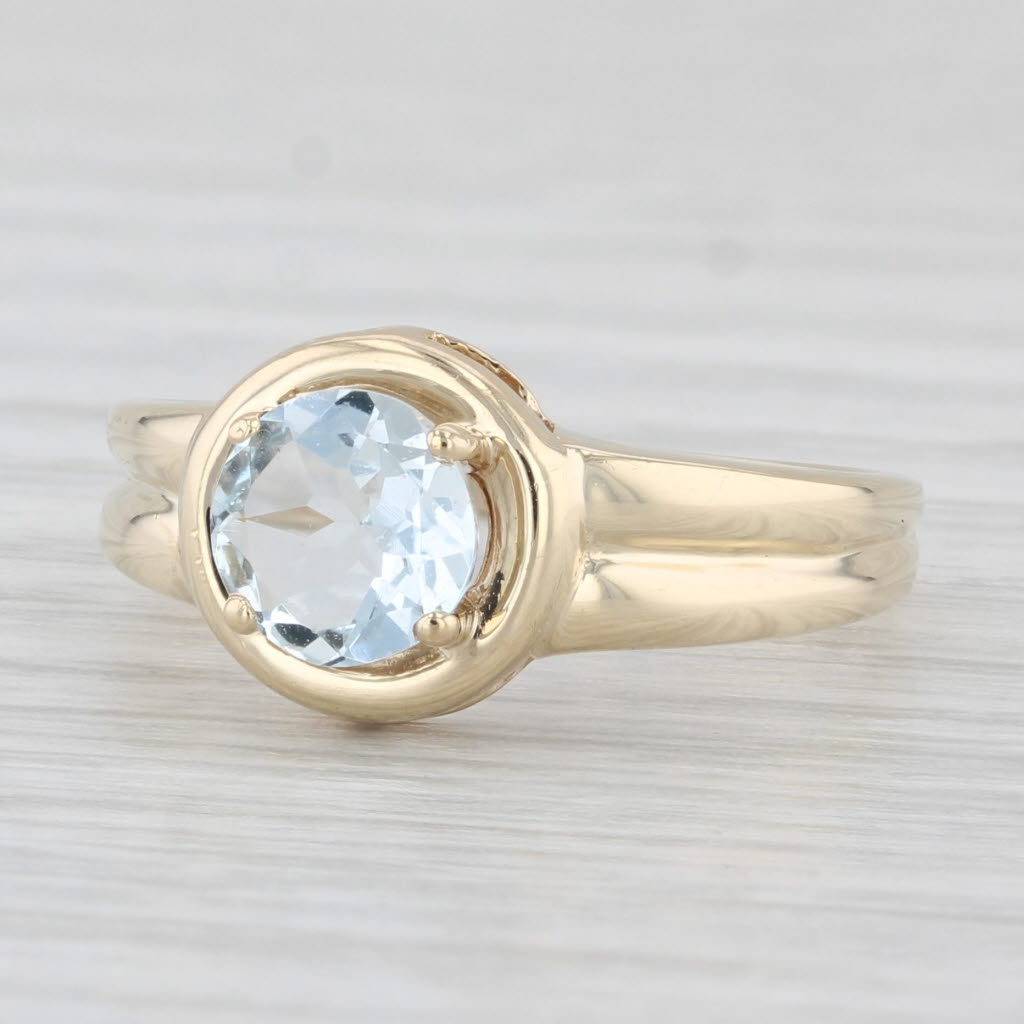 Light Gray 0.70ct Round Aquamarine Solitaire Ring 10k Yellow Gold Size 6.75