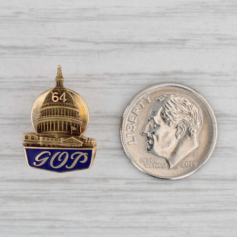 Gray Vintage GOP 1964 Capitol Building Pin 10k Gold Enamel Lapel Tie Tac