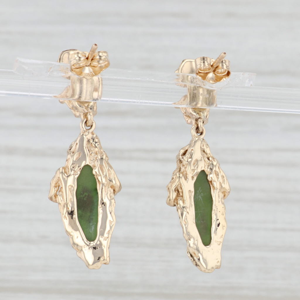 Light Gray Green Nephrite Jade Dangle Earrings 14k Yellow Gold