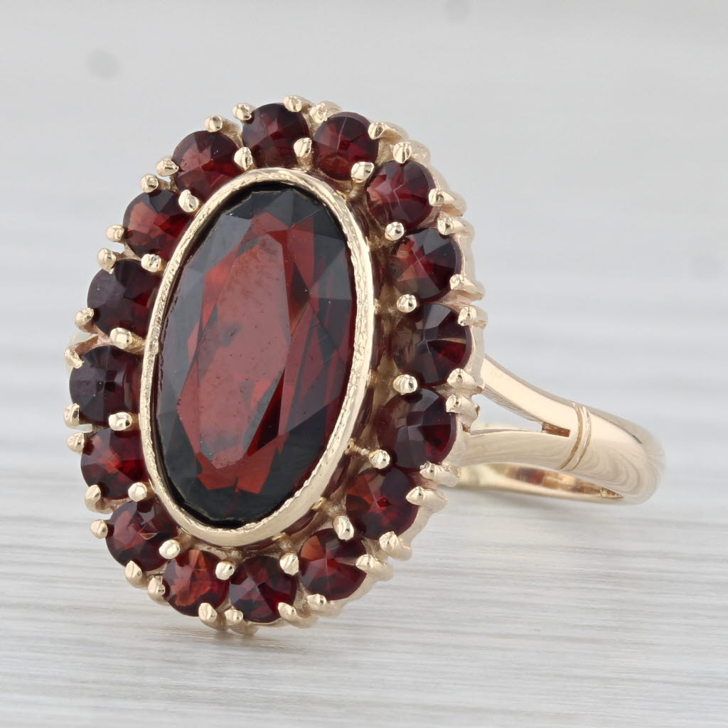 Light Gray 4.80ctw Oval Garnet Halo Ring 14k Yellow Gold Size 8.5 Vintage