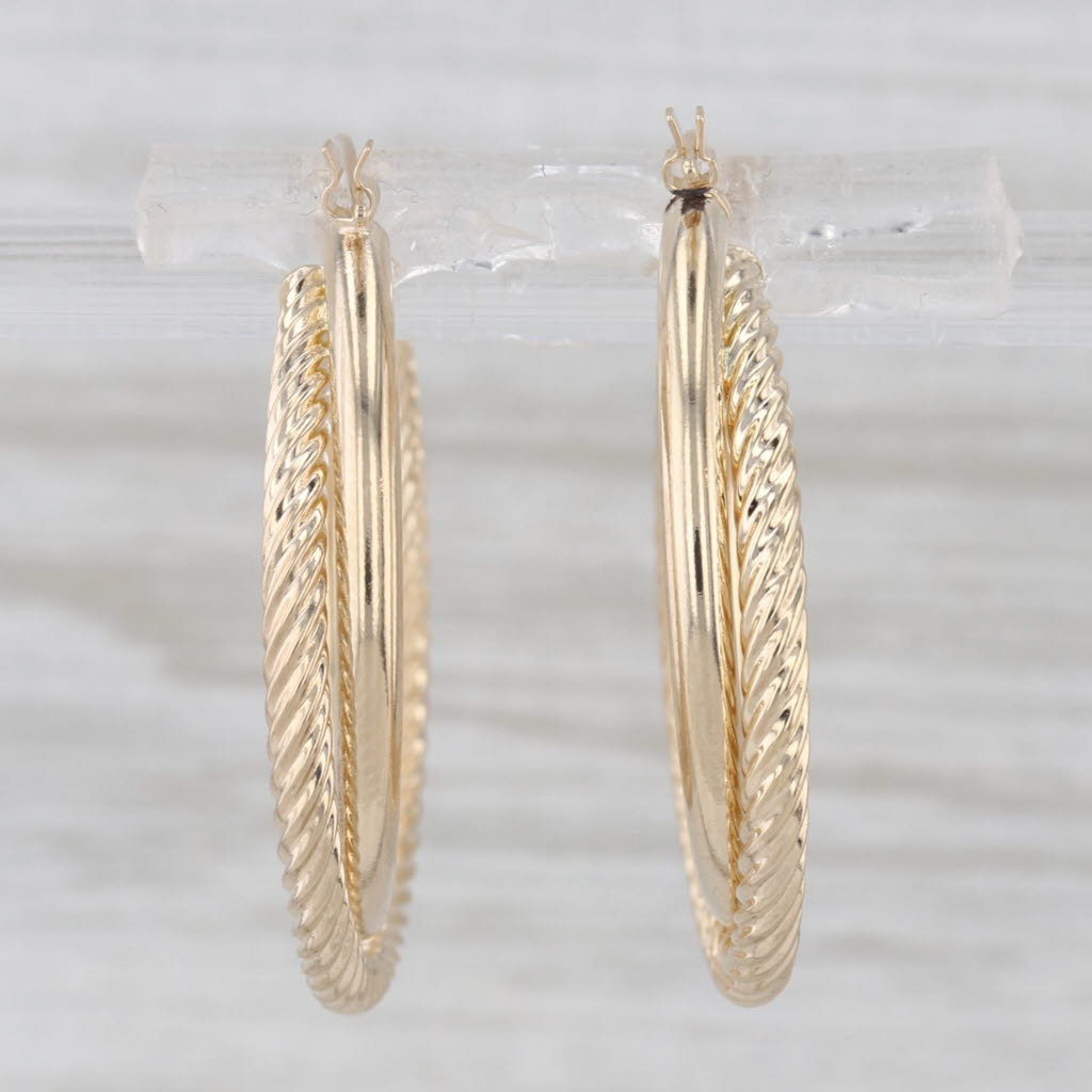 Woven Rope Double Crossover Hoop Earrings 14k Yellow Gold Round Hoops