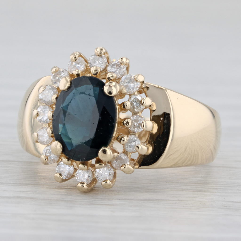 Light Gray 1.96ctw Blue Sapphire Diamond Halo Ring 14k Yellow Gold Size 7.75