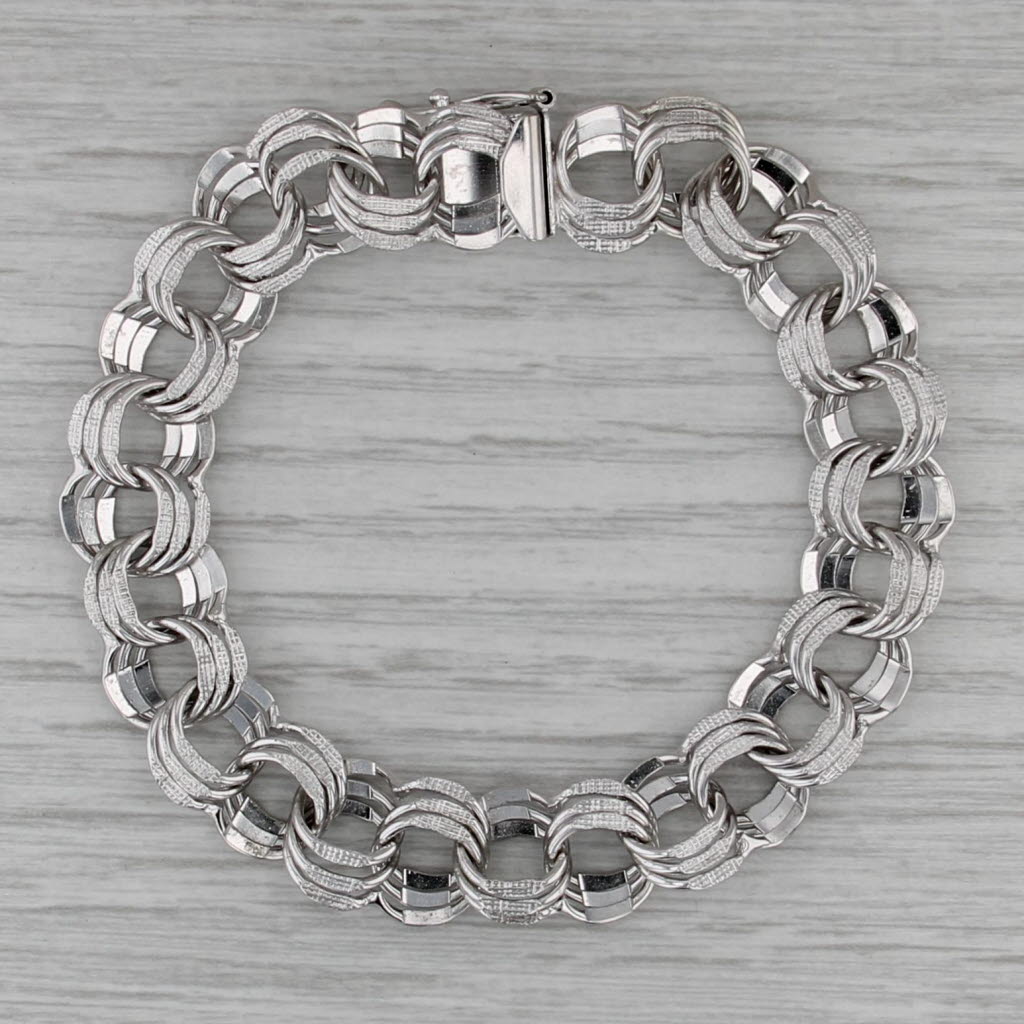 3-Ring Curb Chain Bracelet Sterling Silver Charm Starter 7.25" 11.8mm