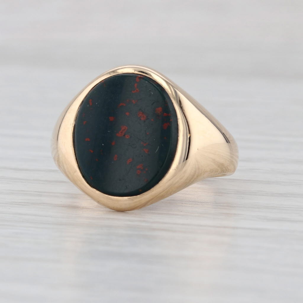 Vintage Bloodstone Chalcedony Signet Ring 10k Yellow Gold Size 7.5