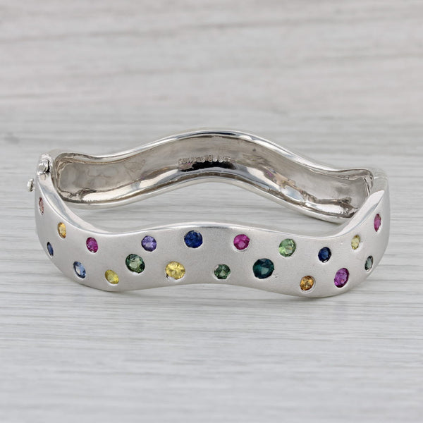 1.98ctw Ruby Sapphire Bangle Bracelet Sterling Silver Statement 6.5"