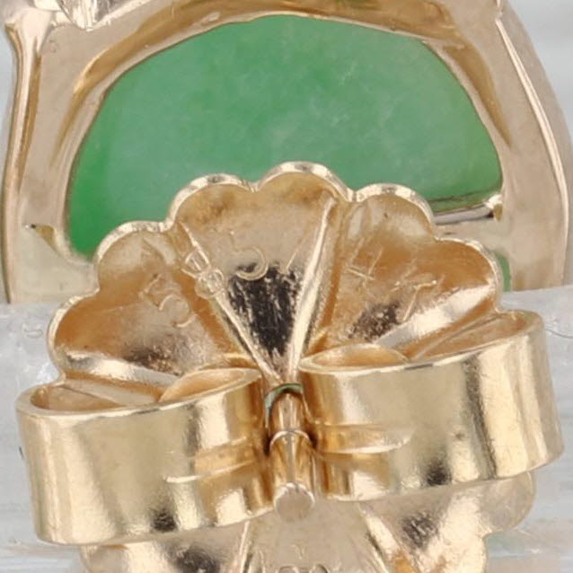 Green Jadeite Jade Stud Earrings 14k Yellow Gold Oval Cabochon Studs