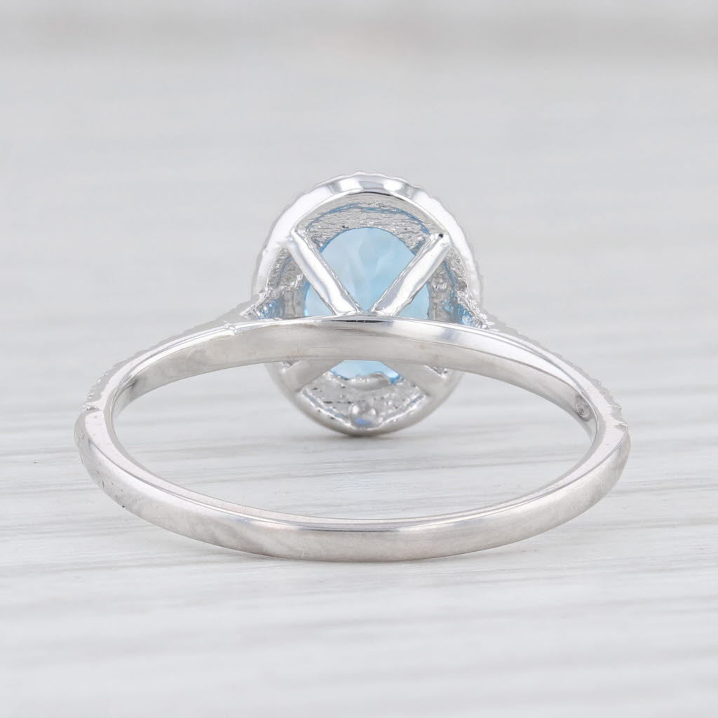 Light Gray New 1.90ctw Oval Blue Topaz Diamond Halo Ring 14k White Gold Size 7.5