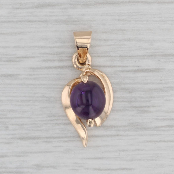 Amethyst Oval Cabochon Solitaire Pendant 14k Rose Gold