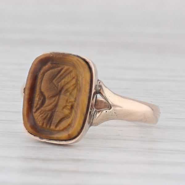 アクセサリー vintage 9ct gold Tiger Eye Cameo ring C. 1900 Vintage Tiger Eye Cameo Ring in 9kt Yellow Gold