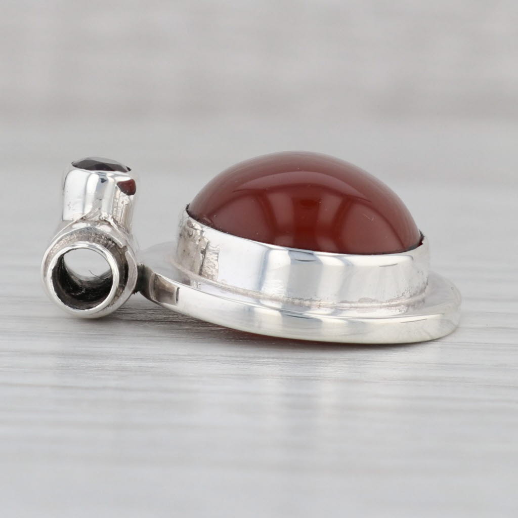 Gray Carnelian Garnet Pendant Sterling Silver Statement Slide