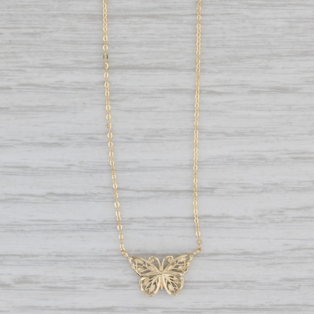 Gray 2-Toned Butterfly Pendant Necklace 14k Yellow White Gold 18" Cable Chain