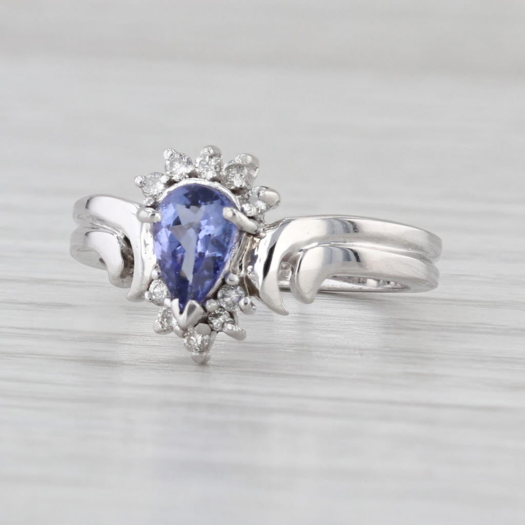 0.64ctw Pear Tanzanite Diamond Halo Ring 14k White Gold Enagement