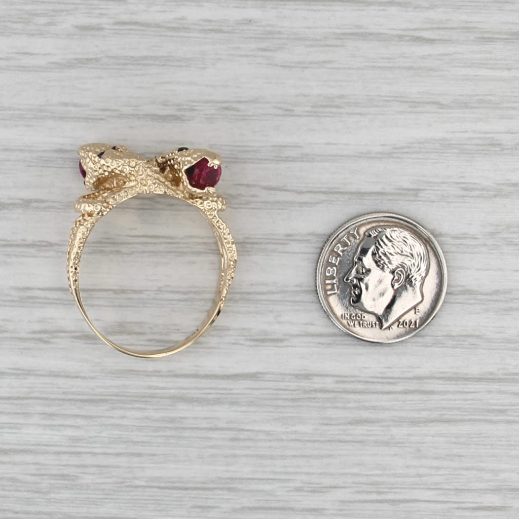 Intertwining Snakes Bypass Ring 18k Gold Size 11 Lab Created Rubies Spinel